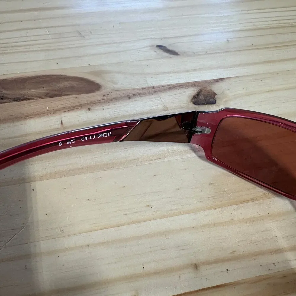 Burberry by Safilo Red Narrow Rectangular Y2K Sunglasses Vintage Red - Picture 9 of 11